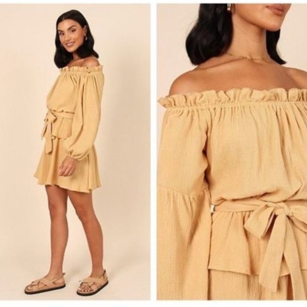 Petal & Pup Tan Ruched Tie Front Sundress - Picture 2 of 10